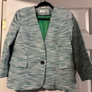 Kasper Women's Textured Green and White Blazer